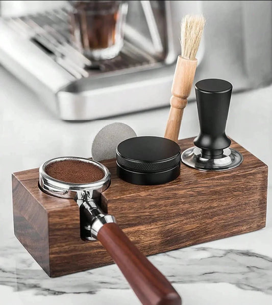 Station de tassage pour espresso - Support en bois pour porte-filtre