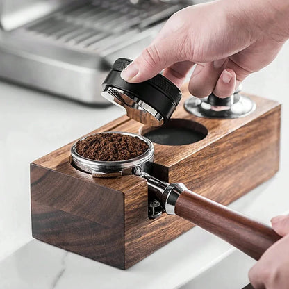 Station de tassage pour espresso - Support en bois pour porte-filtre