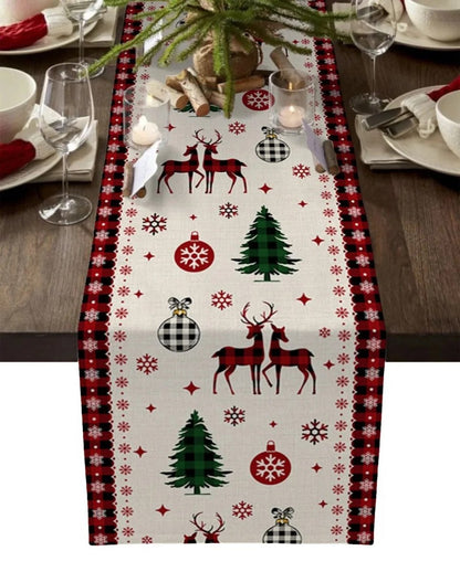 Chemin de table de Noël festif – Décoration de fête en lin