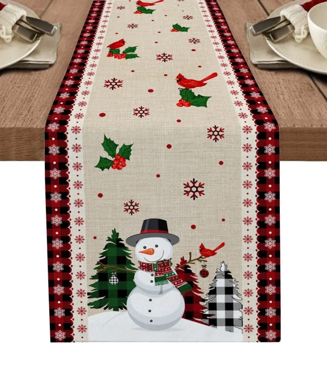 Chemin de table de Noël festif – Décoration de fête en lin