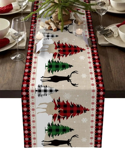 Chemin de table de Noël festif – Décoration de fête en lin