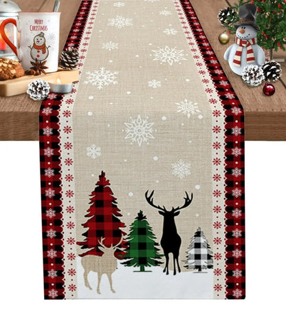 Chemin de table de Noël festif – Décoration de fête en lin