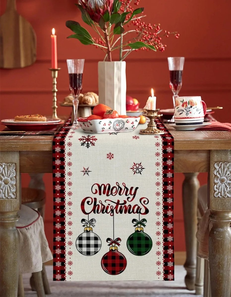 Chemin de table de Noël festif – Décoration de fête en lin