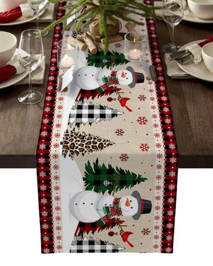 Chemin de table de Noël festif – Décoration de fête en lin