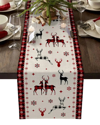 Chemin de table de Noël festif – Décoration de fête en lin