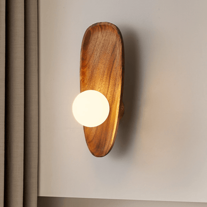 Applique murale globe avec socle en bois massif