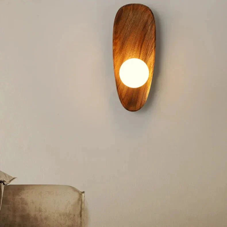 Applique murale globe avec socle en bois massif