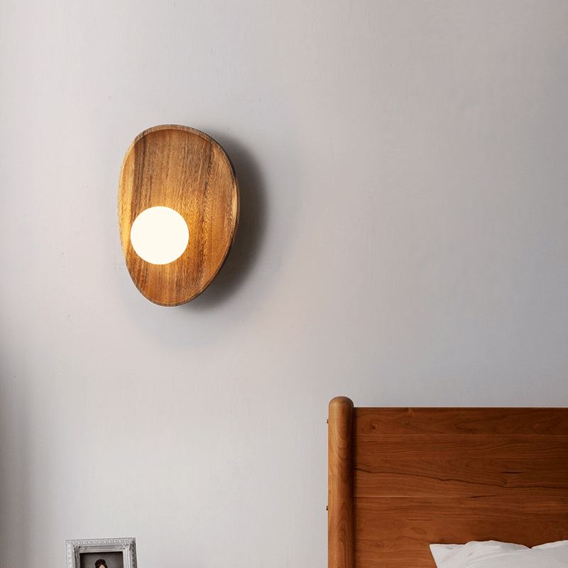 Applique murale globe avec socle en bois massif
