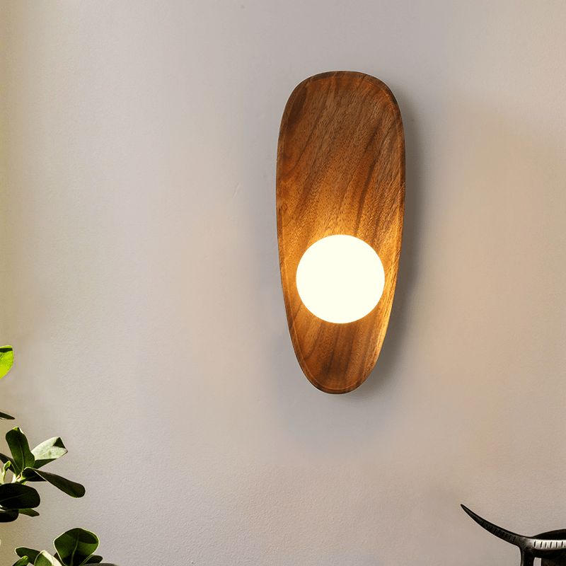 Applique murale globe avec socle en bois massif