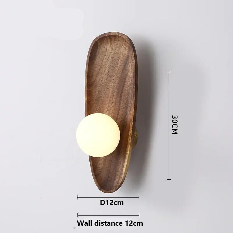 Applique murale globe avec socle en bois massif