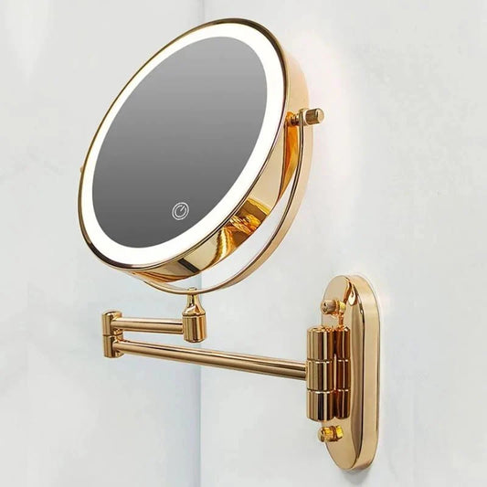 Miroir grossissant LED doré – Rechargeable, idéal pour maquillage et salle de bain