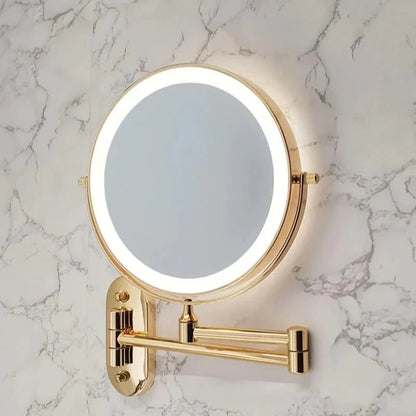 Miroir grossissant LED doré – Rechargeable, idéal pour maquillage et salle de bain