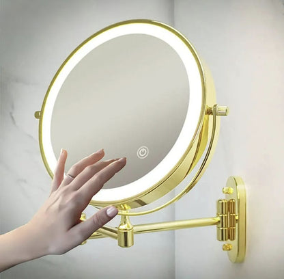 Miroir grossissant LED doré – Rechargeable, idéal pour maquillage et salle de bain