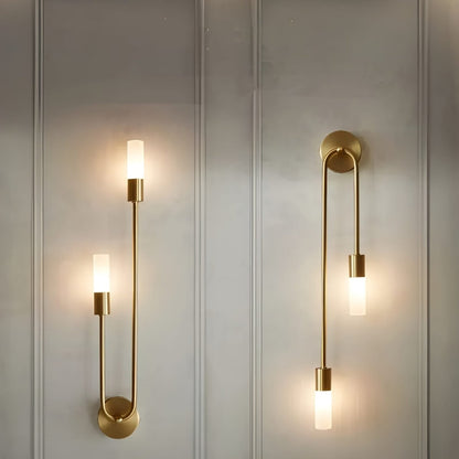 Applique murale dorée avec double cylindres en verre dépoli