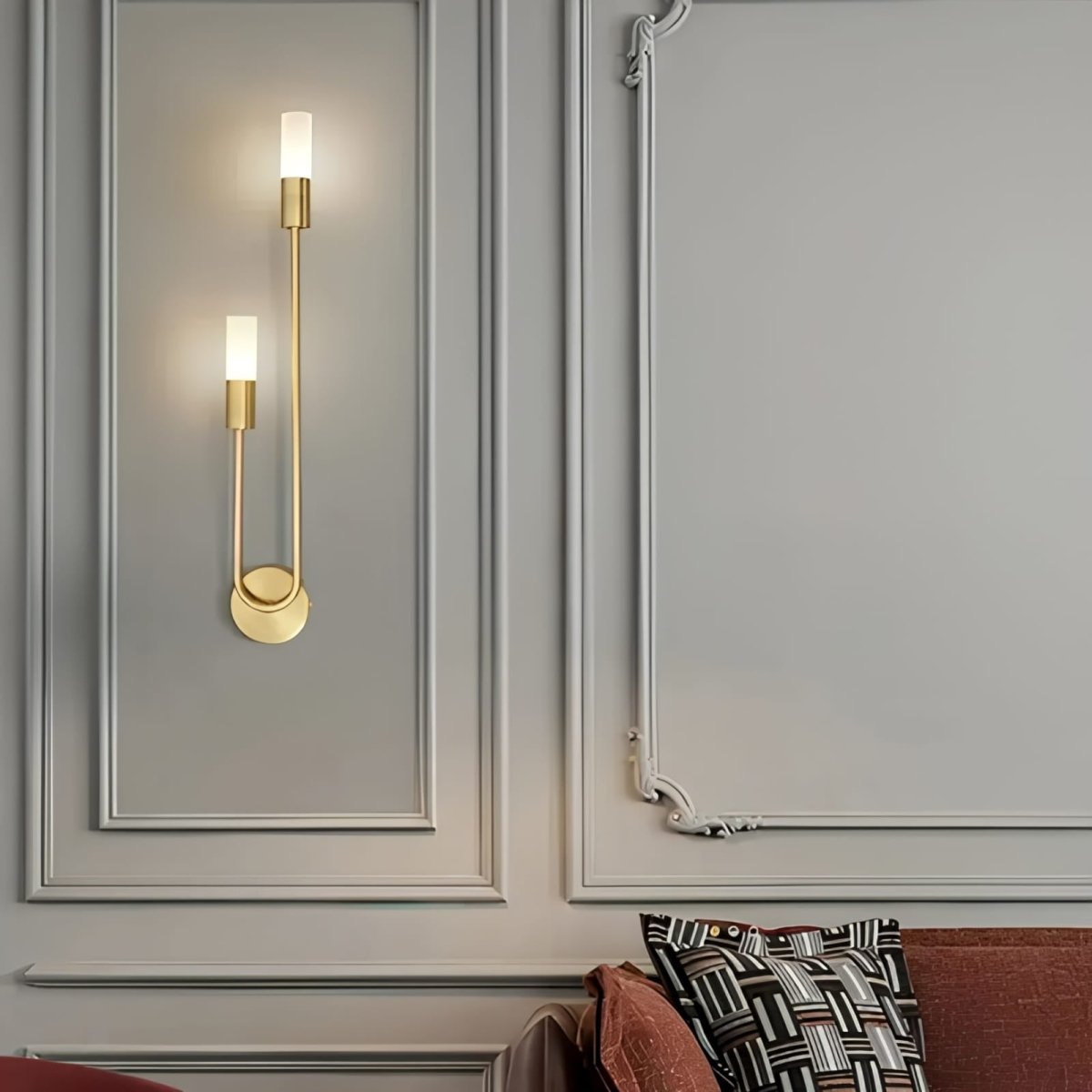 Applique murale dorée avec double cylindres en verre dépoli