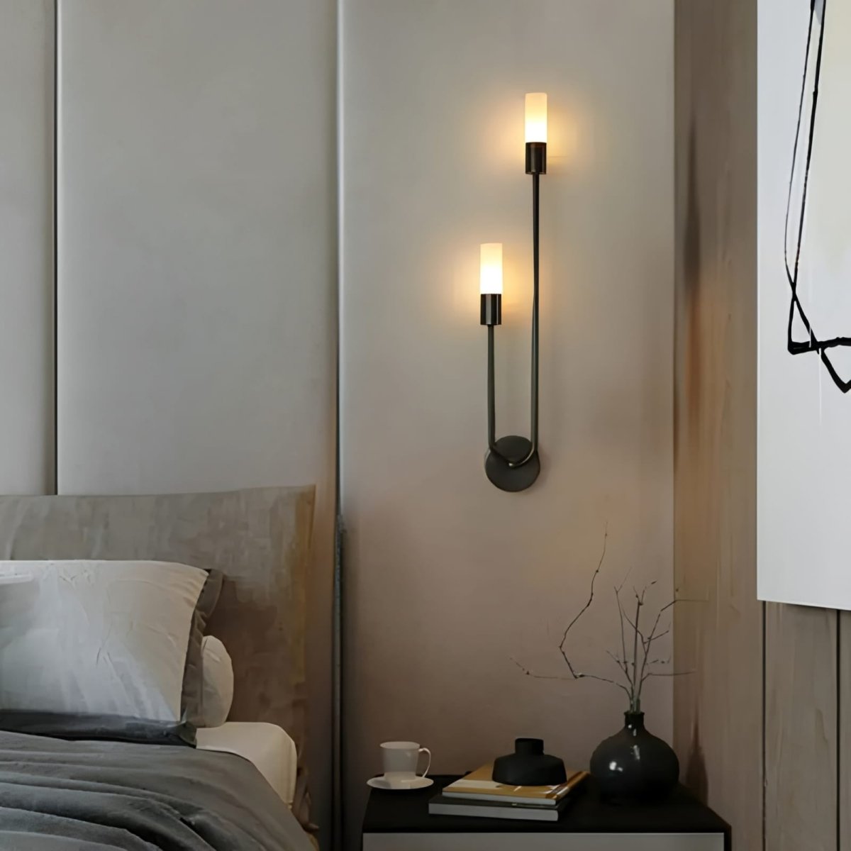 Applique murale dorée avec double cylindres en verre dépoli