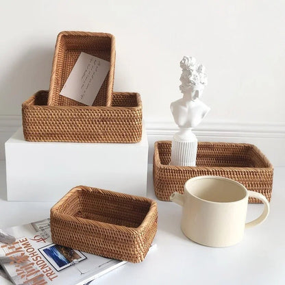 Panier rectangulaire multifonction en rotin tressé à la main