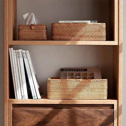 Panier rectangulaire multifonction en rotin tressé à la main