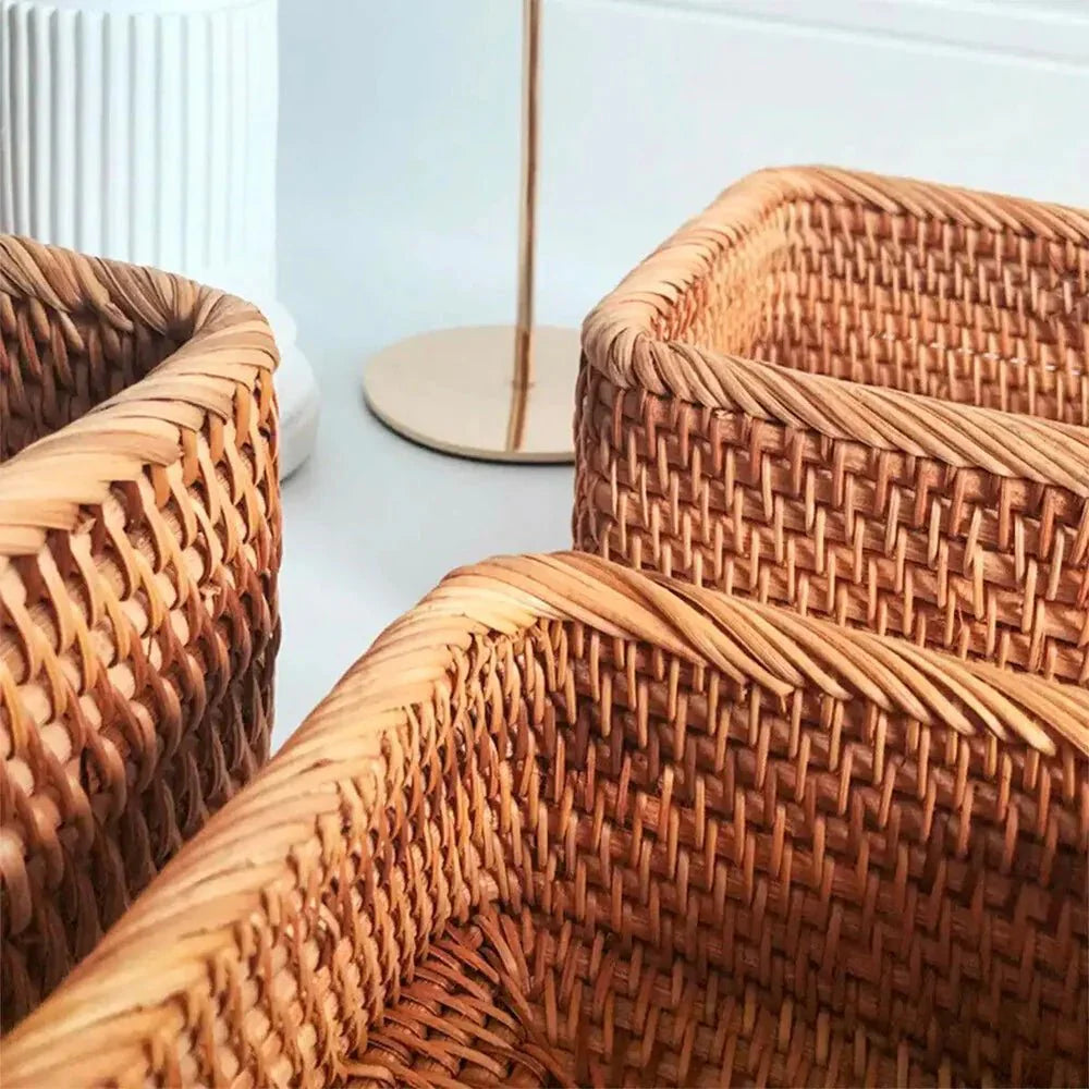 Panier rectangulaire multifonction en rotin tressé à la main