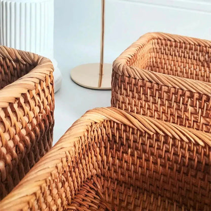 Panier rectangulaire multifonction en rotin tressé à la main