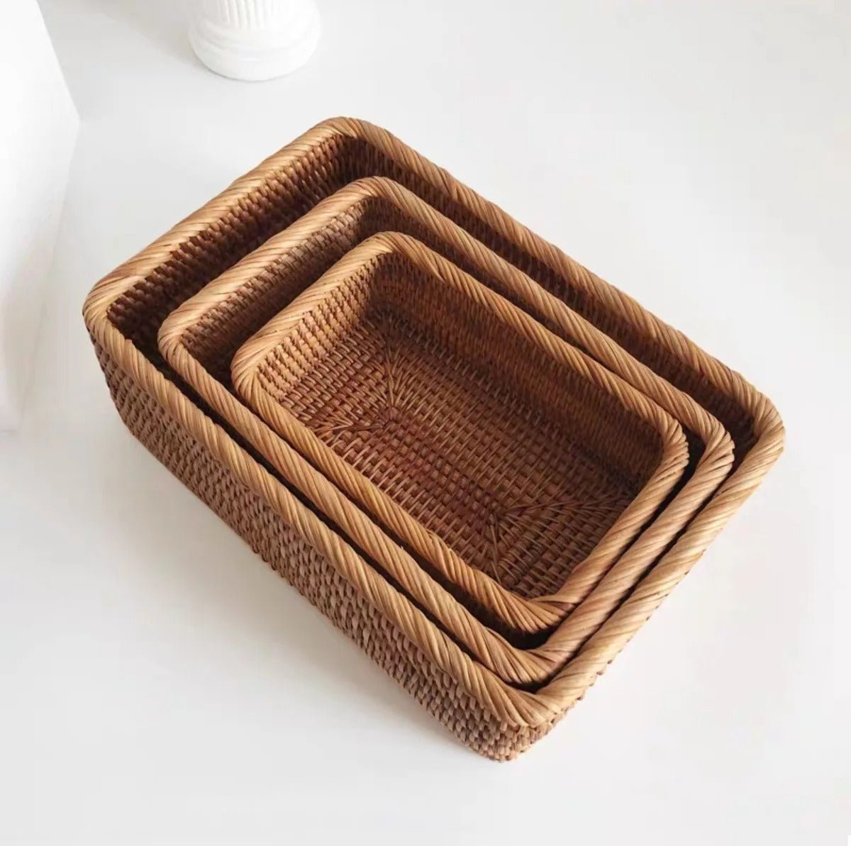 Panier rectangulaire multifonction en rotin tressé à la main