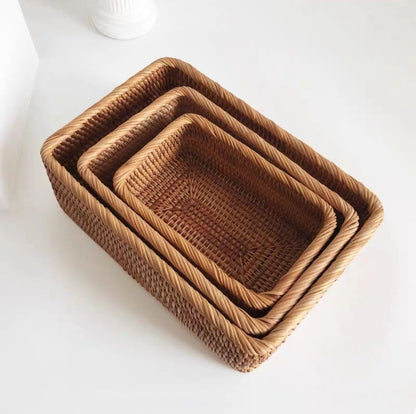Panier rectangulaire multifonction en rotin tressé à la main
