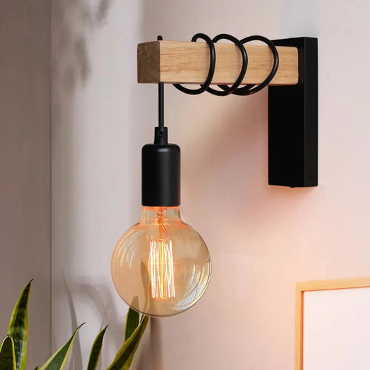 Applique murale industrielle en bois et fer