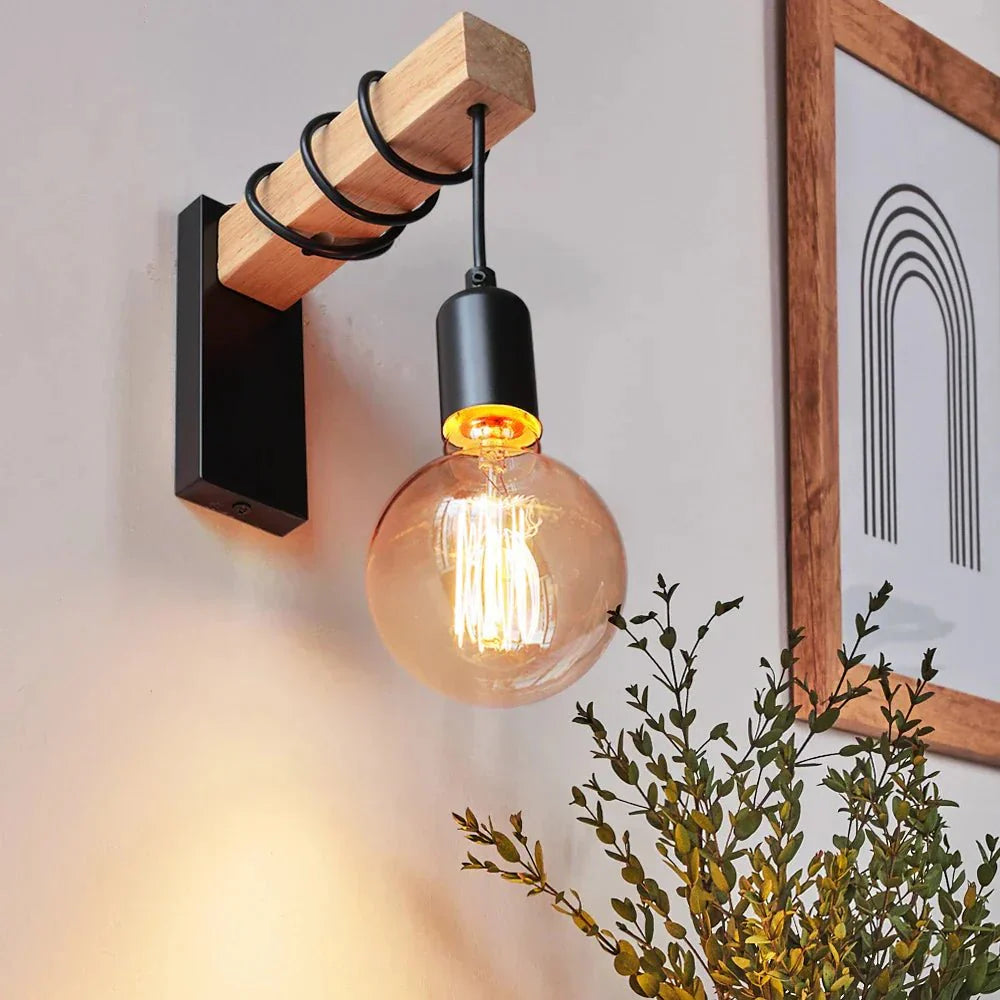 Applique murale industrielle en bois et fer