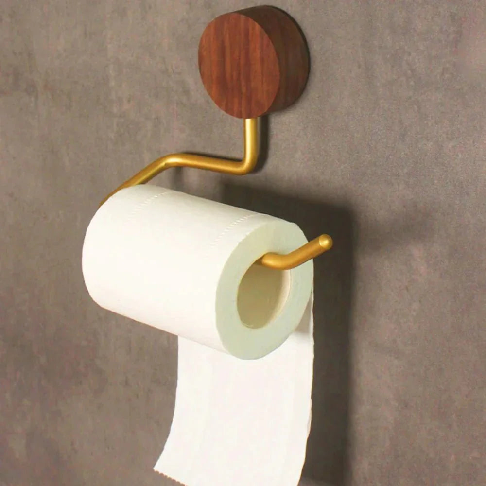 Porte-papier toilette en métal avec accents en bois