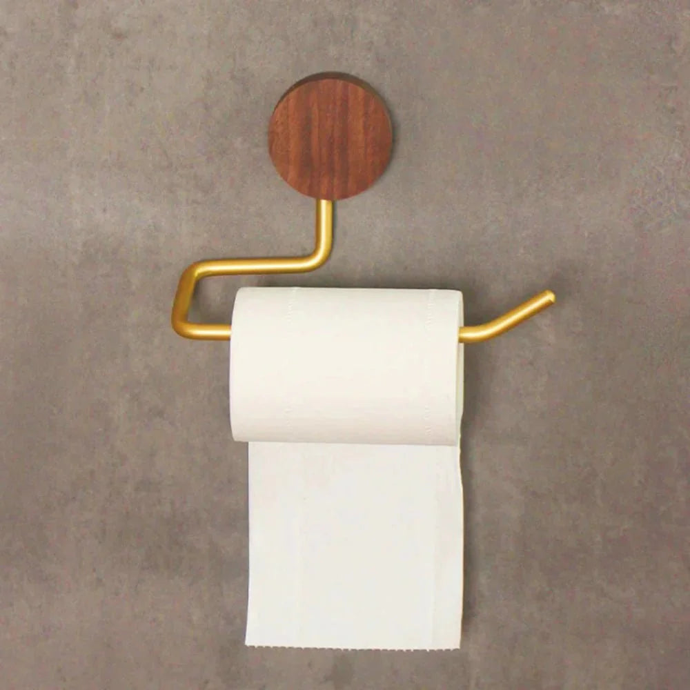 Porte-papier toilette en métal avec accents en bois