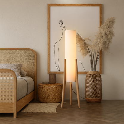 Lampadaire en bois naturel | Lampe sur pied style bohème