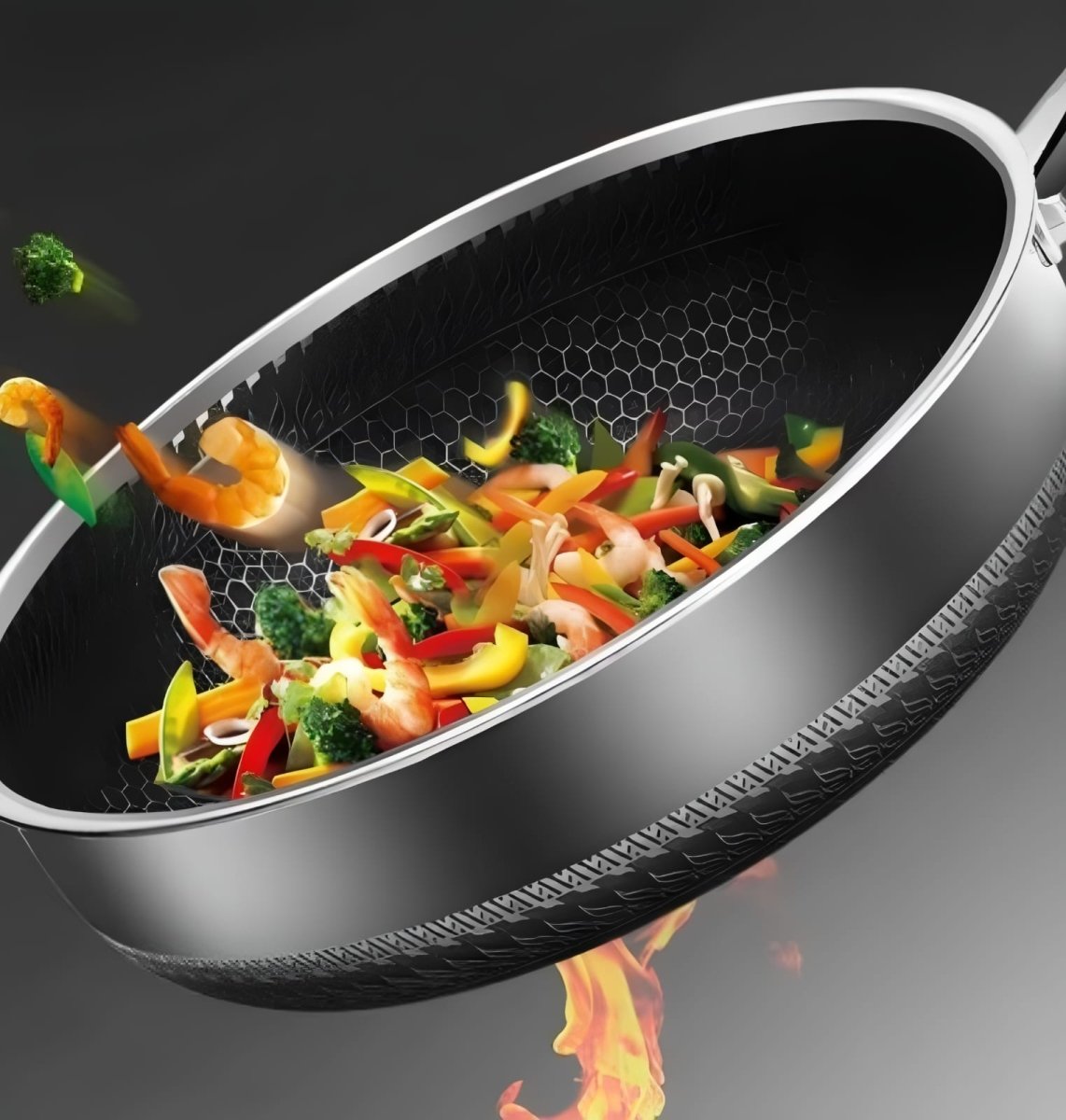Wok Antiadhésif Premium à Motif Nid d’Abeille – Acier Inoxydable Idéal pour Sautés