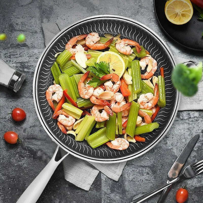 Wok Antiadhésif Premium à Motif Nid d’Abeille – Acier Inoxydable Idéal pour Sautés