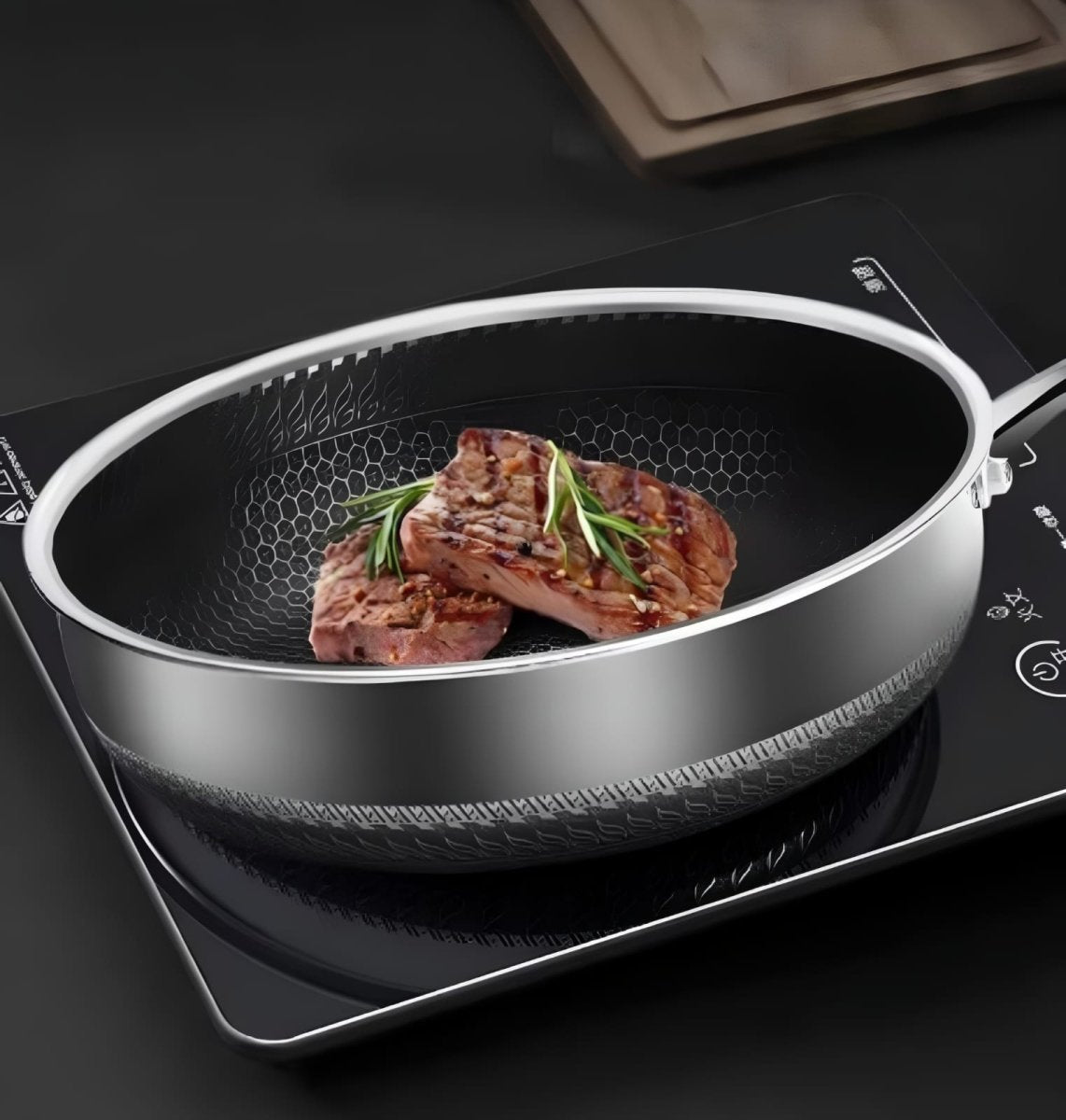 Wok Antiadhésif Premium à Motif Nid d’Abeille – Acier Inoxydable Idéal pour Sautés