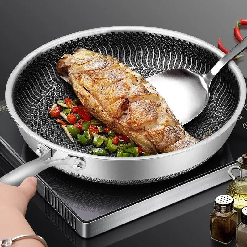 Wok Antiadhésif Premium à Motif Nid d’Abeille – Acier Inoxydable Idéal pour Sautés