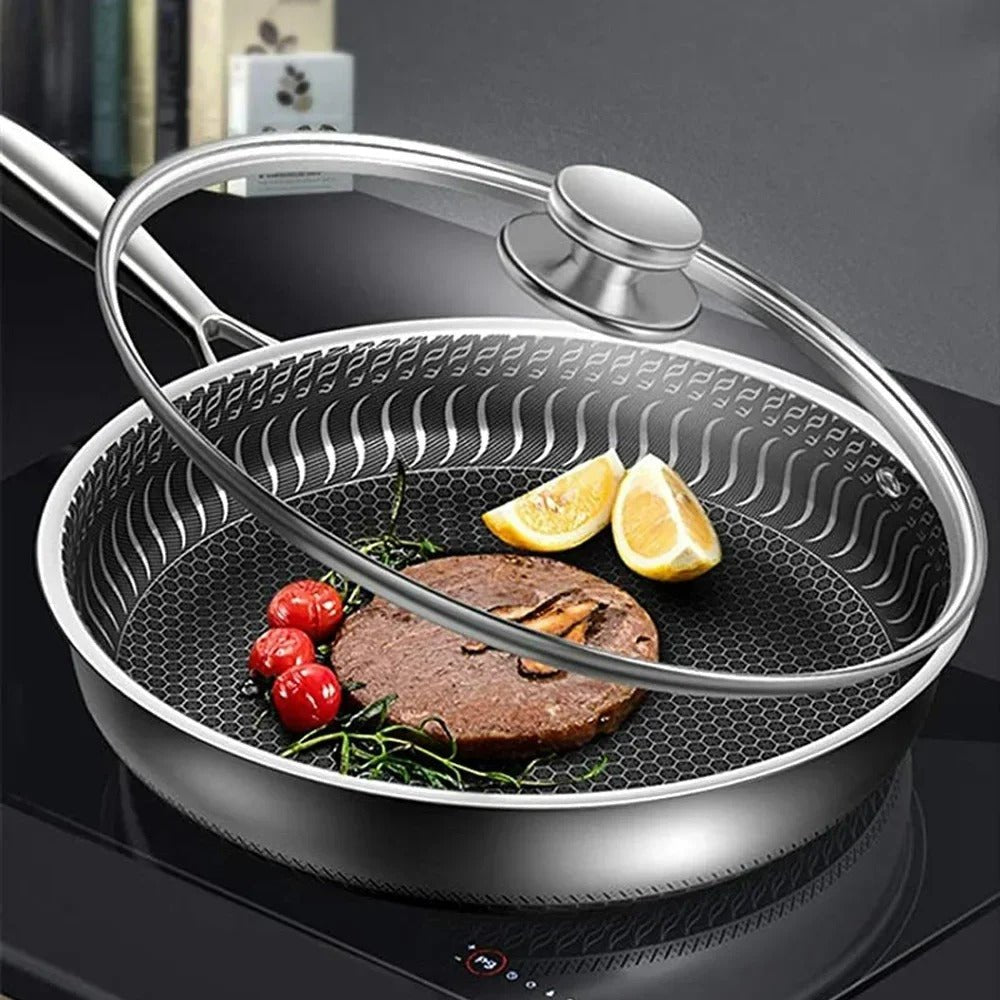 Wok Antiadhésif Premium à Motif Nid d’Abeille – Acier Inoxydable Idéal pour Sautés