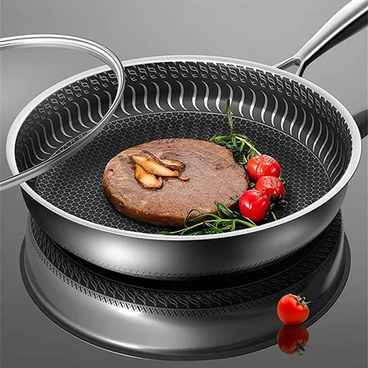 Wok Antiadhésif Premium à Motif Nid d’Abeille – Acier Inoxydable Idéal pour Sautés