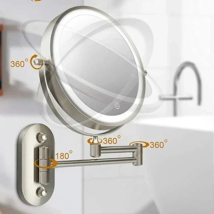 Miroir LED rechargeable argenté – Éclairage et grossissement réglables