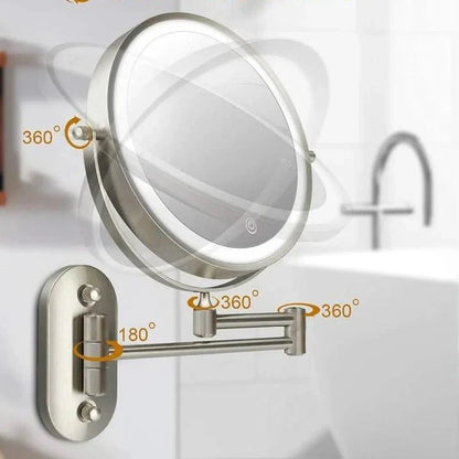Miroir LED rechargeable argenté – Éclairage et grossissement réglables