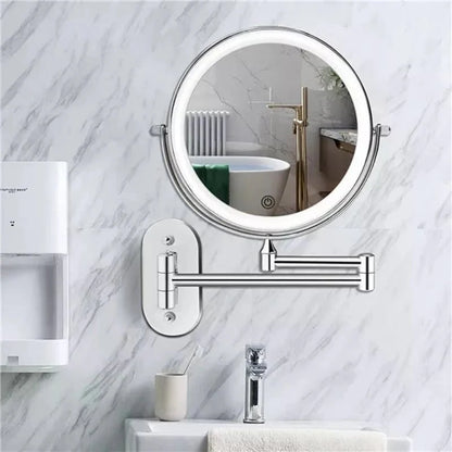 Miroir LED rechargeable argenté – Éclairage et grossissement réglables