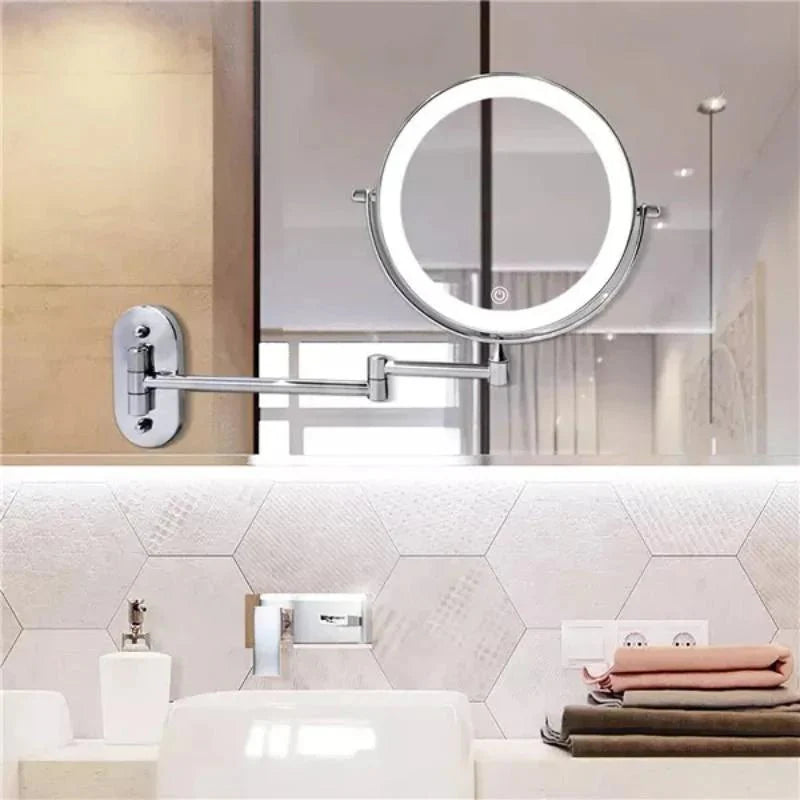 Miroir LED rechargeable argenté – Éclairage et grossissement réglables