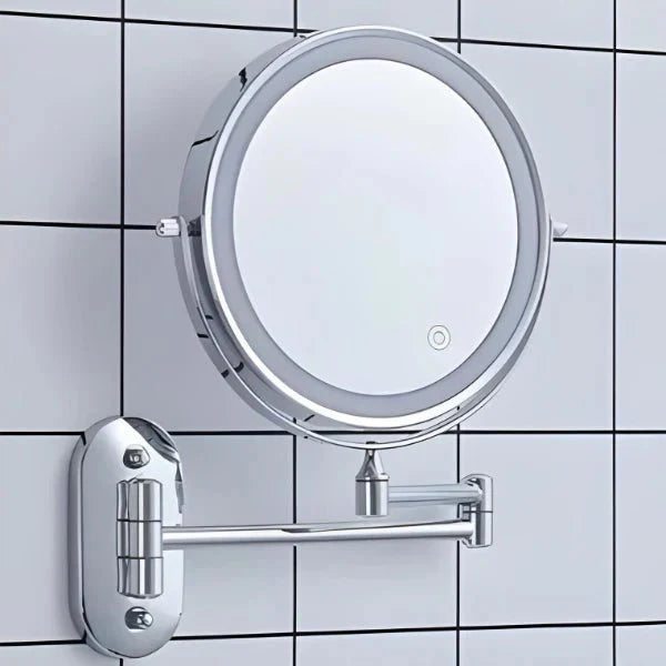 Miroir LED rechargeable argenté – Éclairage et grossissement réglables