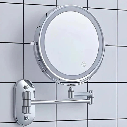 Miroir LED rechargeable argenté – Éclairage et grossissement réglables