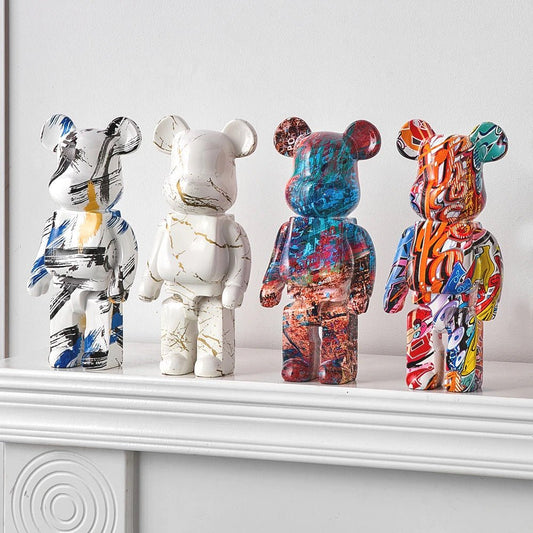 Sculpture d’ours en résine avec design graffiti et art de rue