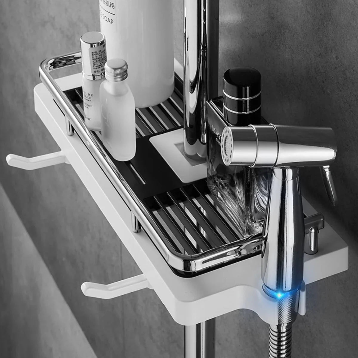 Porte-accessoires pour tringle de douche – Bac réglable et résistant à la corrosion
