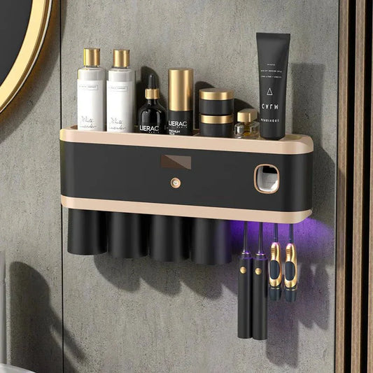 Porte-brosse à dents UV avec stérilisateur et distributeur de dentifrice