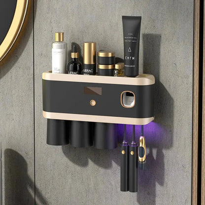 Porte-brosse à dents UV avec stérilisateur et distributeur de dentifrice