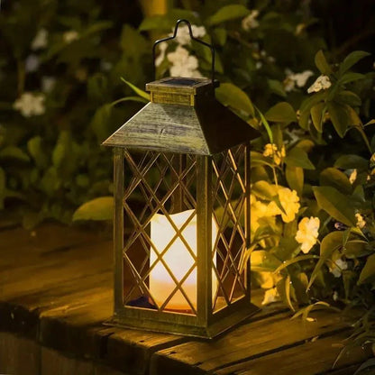 Lanterne de jardin solaire vintage avec bougie LED vacillante