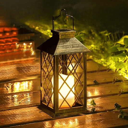Lanterne de jardin solaire vintage avec bougie LED vacillante