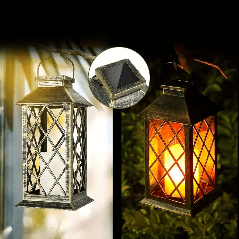 Lanterne de jardin solaire vintage avec bougie LED vacillante